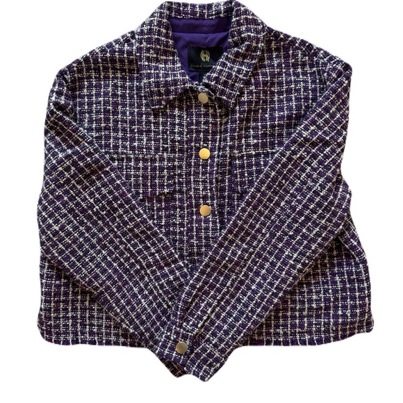Women's House of Harlow 1960 Purple Blazer Chic Style Tweed Workwear Size M - Picture 2 of 6